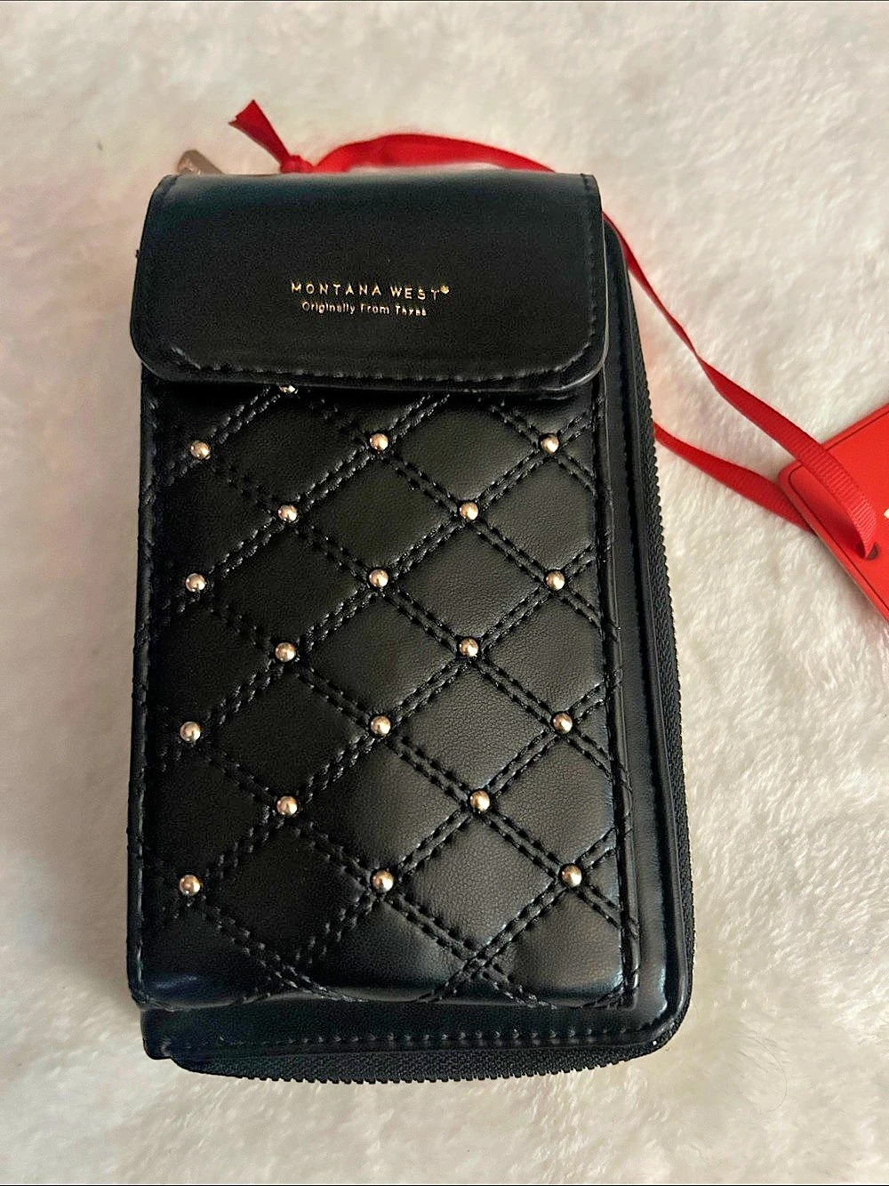 Montana West Quilted Crossbody Wallet in Black NWT